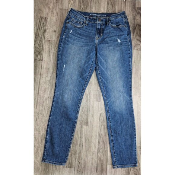 (3/$35) Old Navy Size 6 Curvy Mid Rise Pockets Distressed Denim Blue Jeans - Picture 1 of 10